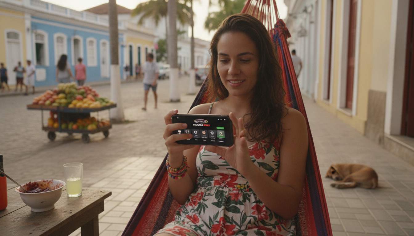 Apostas Esportivas com Estilo Brasileiro Mulher brasileira alegre fazendo apostas esportivas